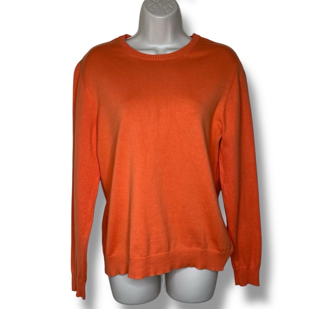 Lands End Orange Round Neck Long Sleeve Classic Sweater Women Size Medium 10-12